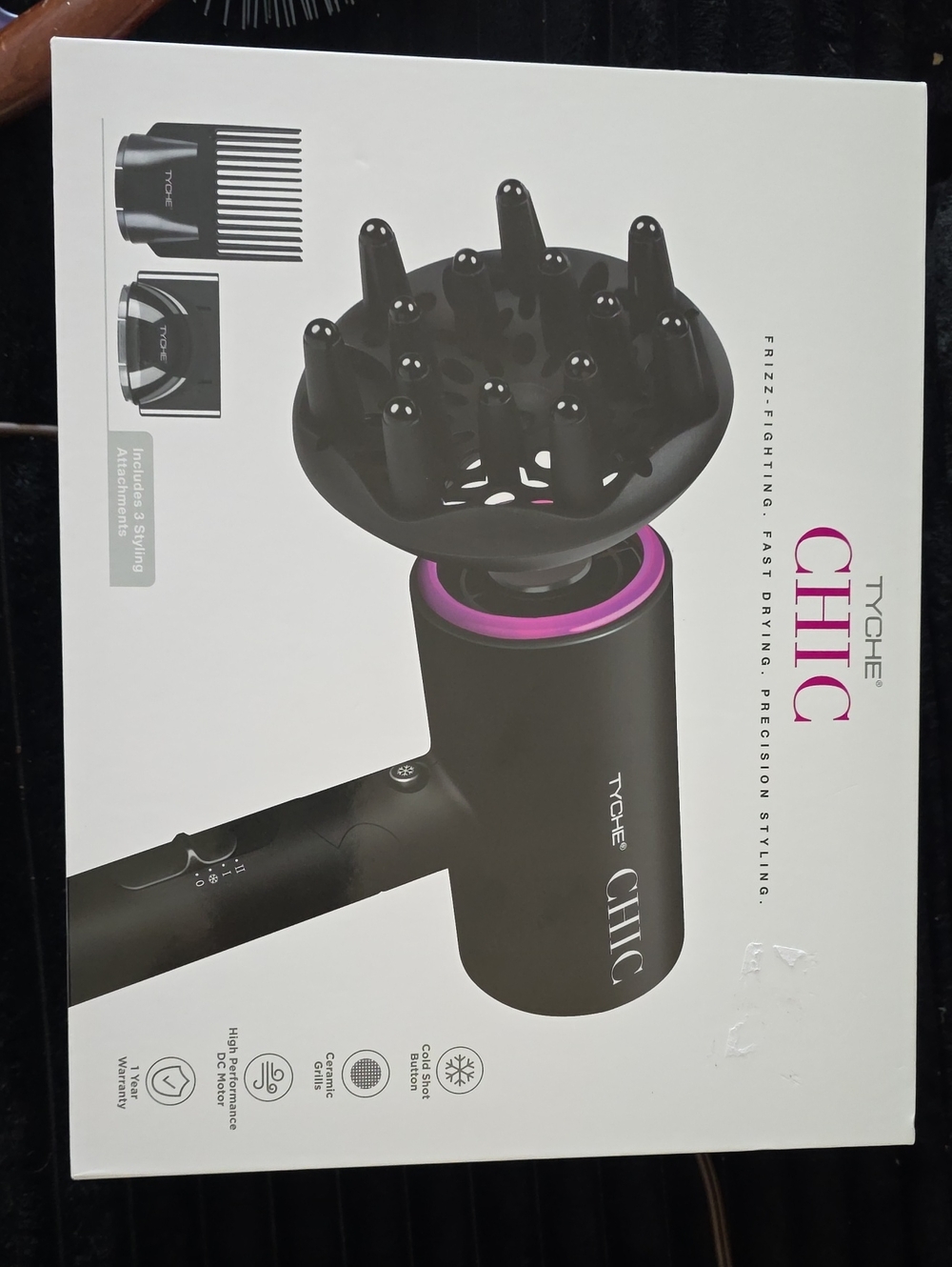Tyche CHIC Compact Hair Dryer in Black with Purple Accent
